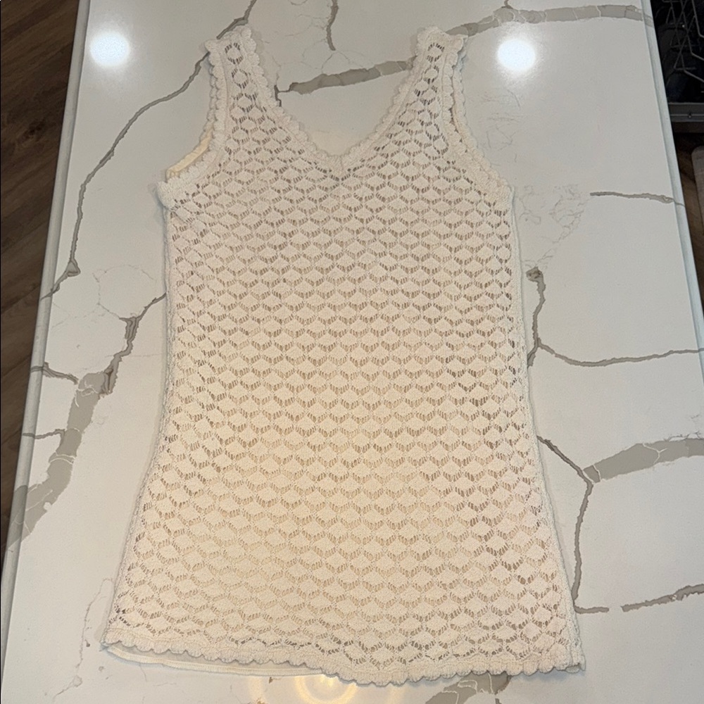 Zara Cream Crocheted Fitted Sleeveless Dress size S